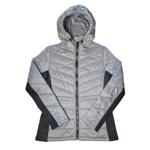 Guess Hooded Packable Puffer Jacket w/ Cinched Waist Pockets Gray, Women’s Small